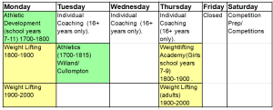 athletics and weightlifting training in Willand